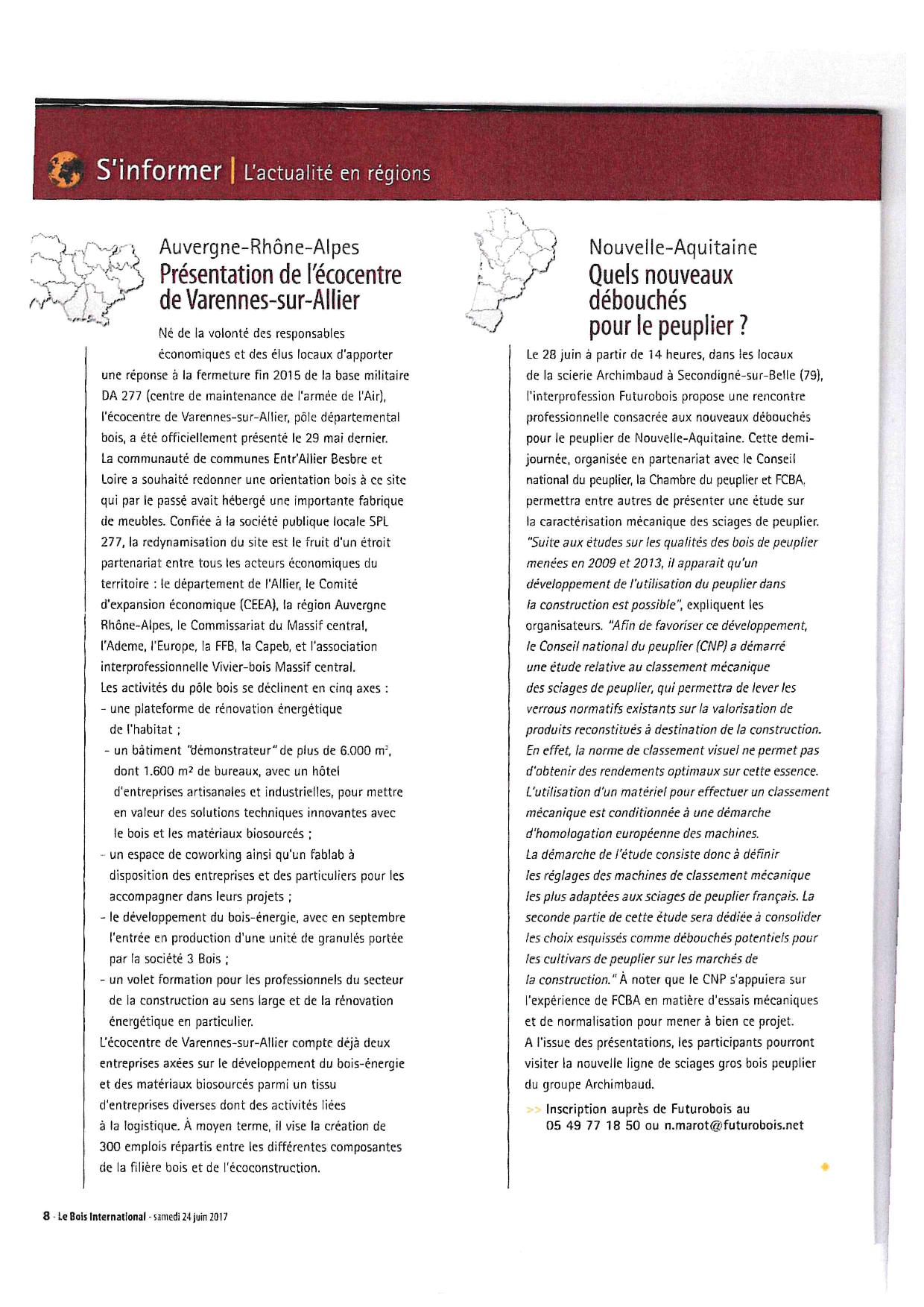 Article paru dans Le Bois International- Samedi 24 juin 2017