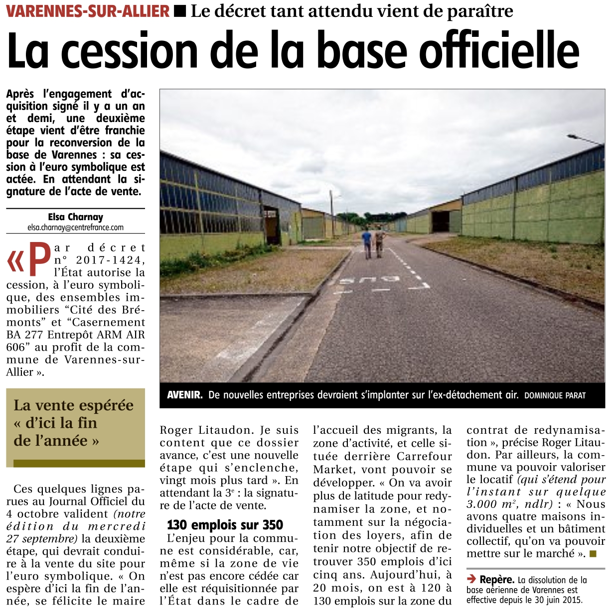 Cession de la Base – Article du 6 octobre 2017