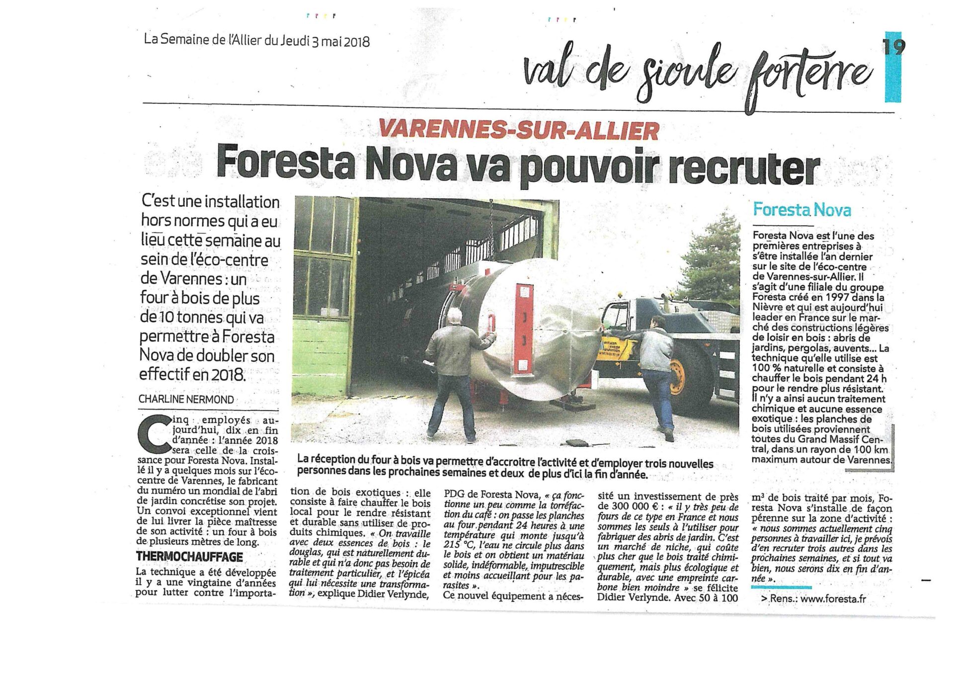 FORESTA NOVA : réception du four à bois